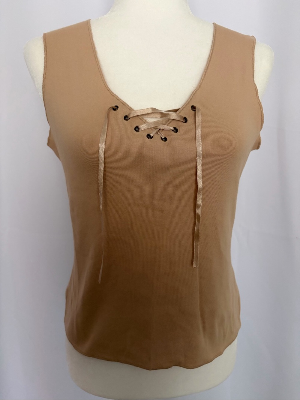 Lace-Up Tank Top in Tan